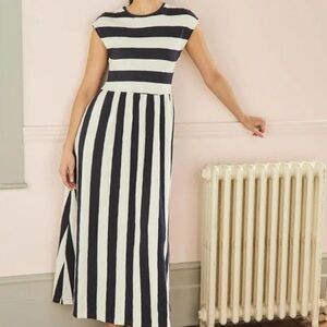 Boden Navy and White Striped Midi Dress